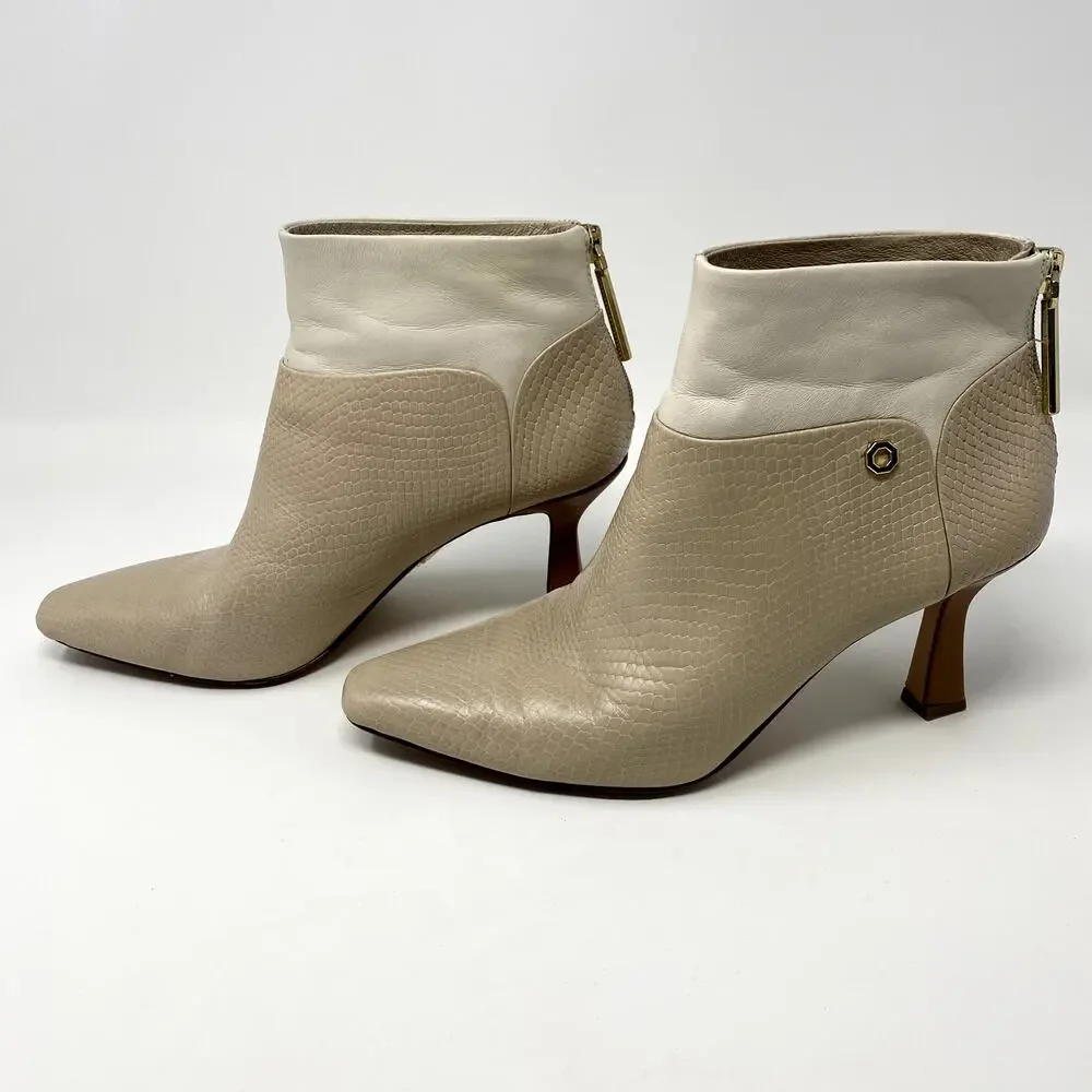 Louise et Cie Lydie Cream Tan Snakeskin Leather Pointed Toe Ankle Booties 8